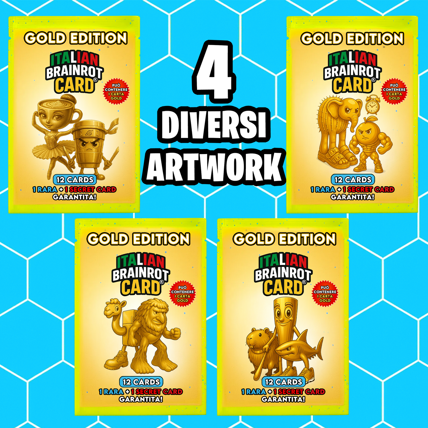 Bustina "GOLD" ITALIAN BRAINROT CARD ® da 12 Carte - Gioco di Carte Collezionabili (TCG Ufficiale)