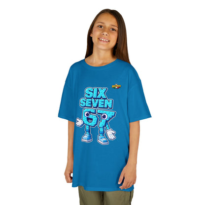 T-Shirt Bambini Collezione The Brainrots 67 Six Seven #2 - Kids Tee — Playful Blue Cartoon '97' Character Graphic