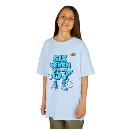 T-Shirt Bambini Collezione The Brainrots 67 Six Seven #2 - Kids Tee — Playful Blue Cartoon '97' Character Graphic