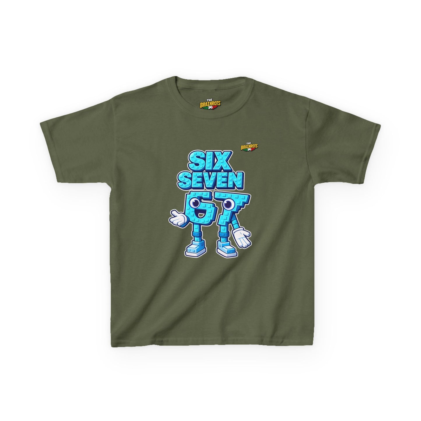 T-Shirt Bambini Collezione The Brainrots 67 Six Seven #2 - Kids Tee — Playful Blue Cartoon '97' Character Graphic