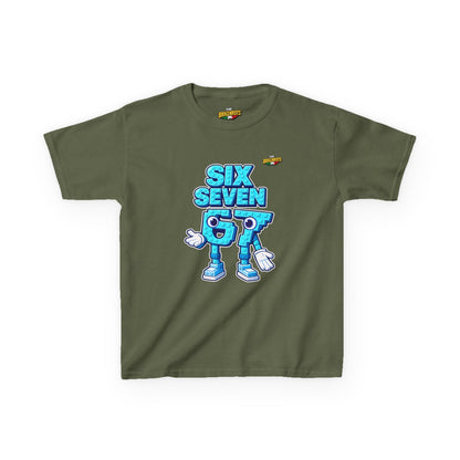 T-Shirt Bambini Collezione The Brainrots 67 Six Seven #2 - Kids Tee — Playful Blue Cartoon '97' Character Graphic