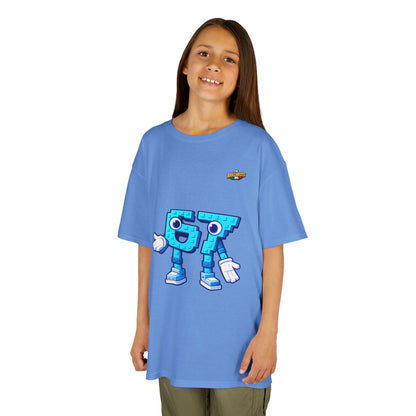 T-Shirt Bambini Collezione The Brainrots 67 Six Seven #1 - Kids Tee - Playful Blue Cartoon '97' Character Graphic
