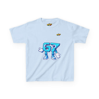 T-Shirt Bambini Collezione The Brainrots 67 Six Seven #1 - Kids Tee - Playful Blue Cartoon '97' Character Graphic