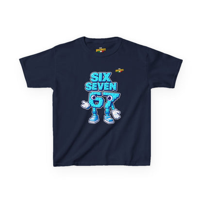 T-Shirt Bambini Collezione The Brainrots 67 Six Seven #2 - Kids Tee — Playful Blue Cartoon '97' Character Graphic