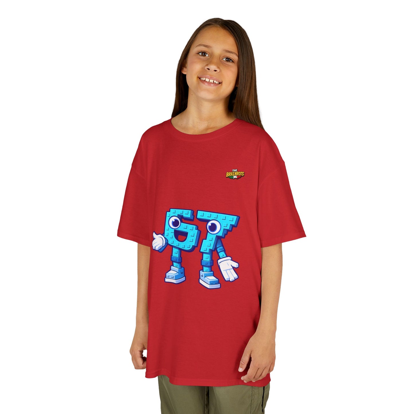 T-Shirt Bambini Collezione The Brainrots 67 Six Seven #1 - Kids Tee - Playful Blue Cartoon '97' Character Graphic
