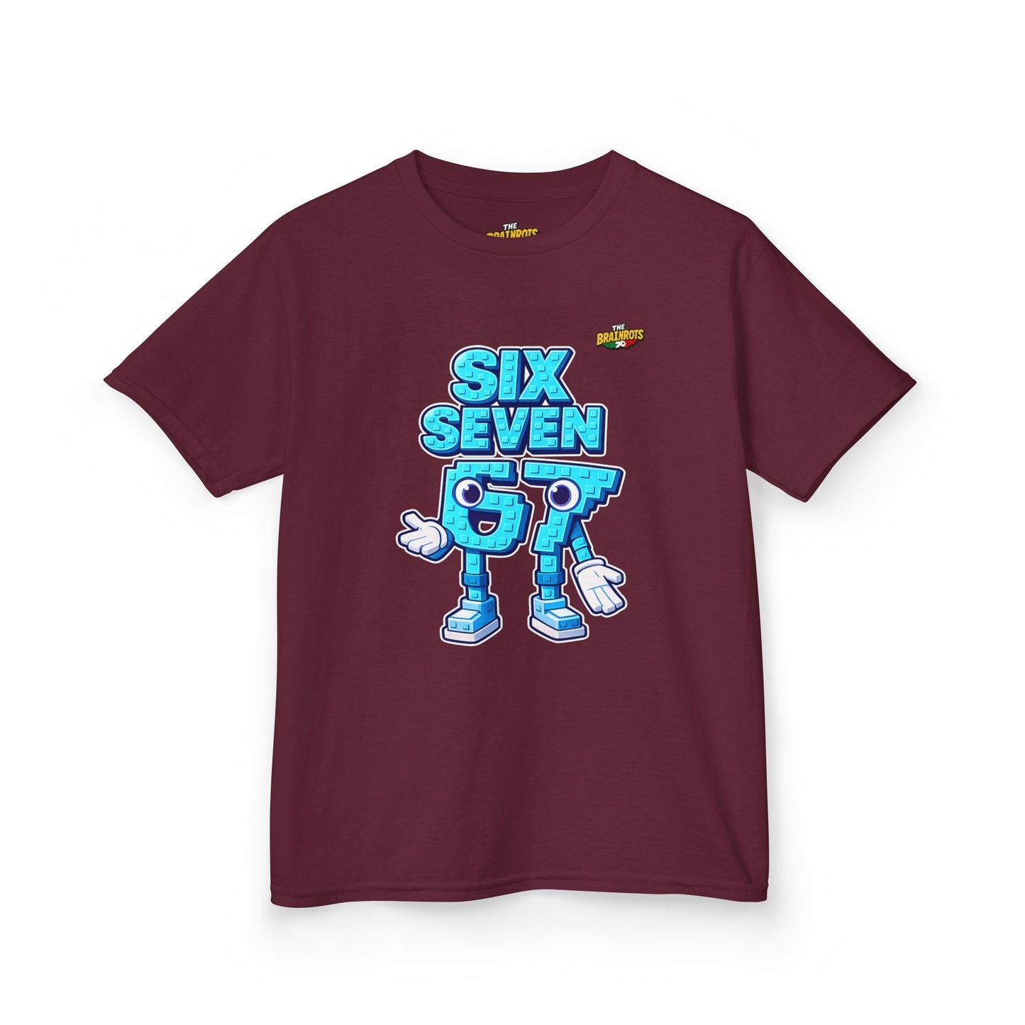 T-Shirt Bambini Collezione The Brainrots 67 Six Seven #2 - Kids Tee — Playful Blue Cartoon '97' Character Graphic