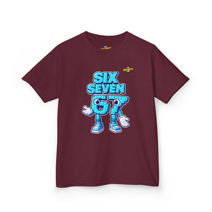 T-Shirt Bambini Collezione The Brainrots 67 Six Seven #2 - Kids Tee — Playful Blue Cartoon '97' Character Graphic