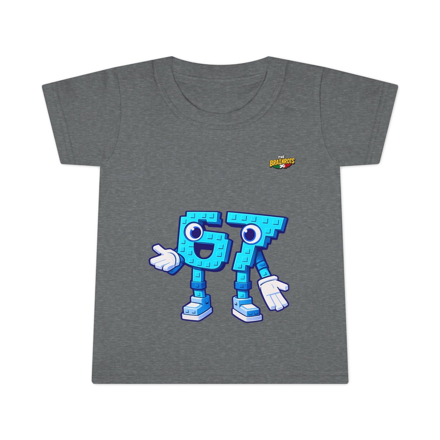 T-Shirt Prima Infanzia - Collezione The Brainrot 67 Six Seven #1 - Cute Blue Block Letter Character (G) Kids Tee
