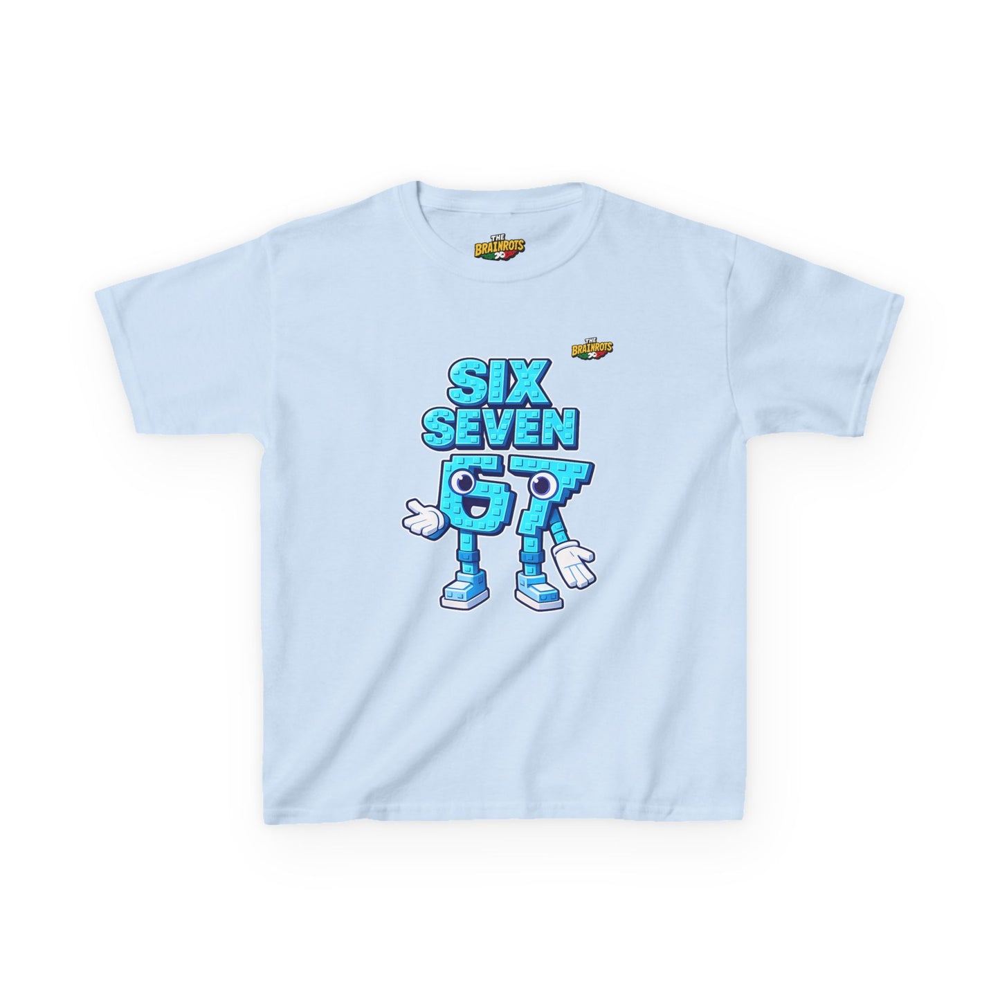 T-Shirt Bambini Collezione The Brainrots 67 Six Seven #2 - Kids Tee — Playful Blue Cartoon '97' Character Graphic
