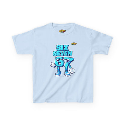 T-Shirt Bambini Collezione The Brainrots 67 Six Seven #2 - Kids Tee — Playful Blue Cartoon '97' Character Graphic