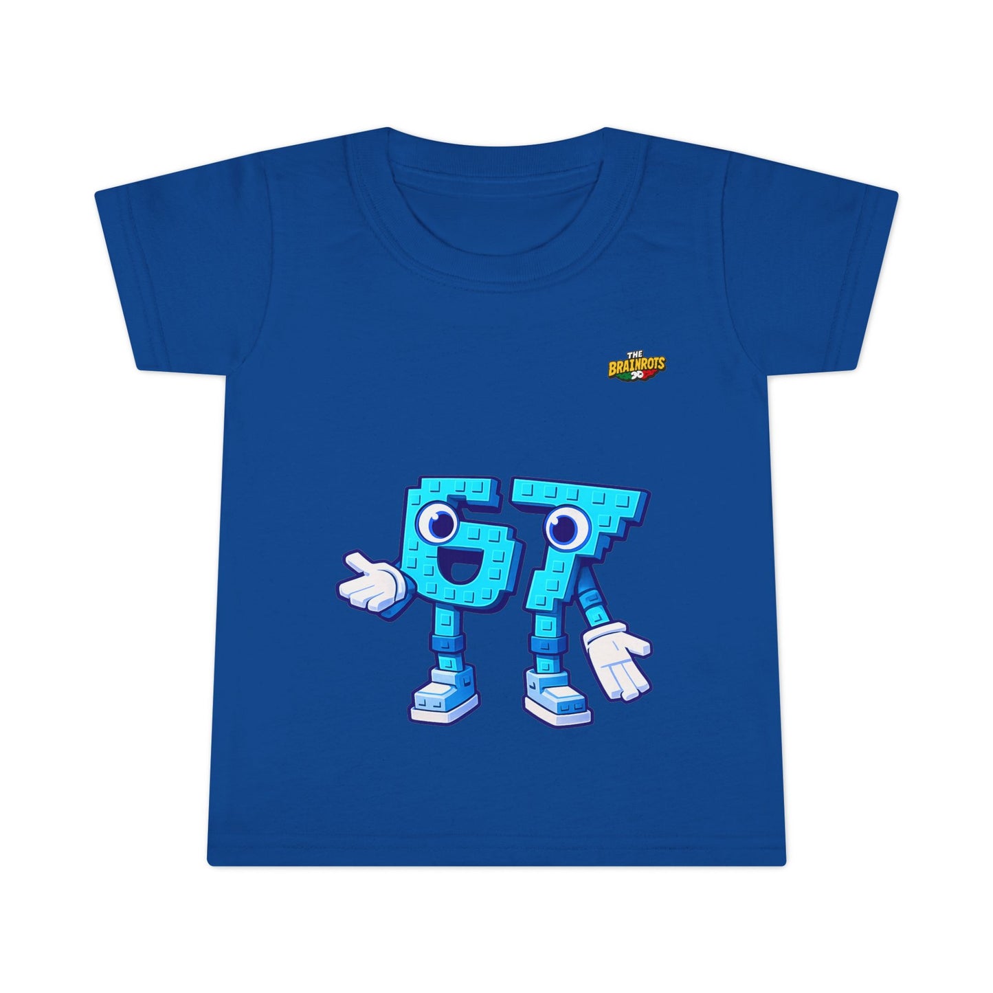 T-Shirt Prima Infanzia - Collezione The Brainrot 67 Six Seven #1 - Cute Blue Block Letter Character (G) Kids Tee
