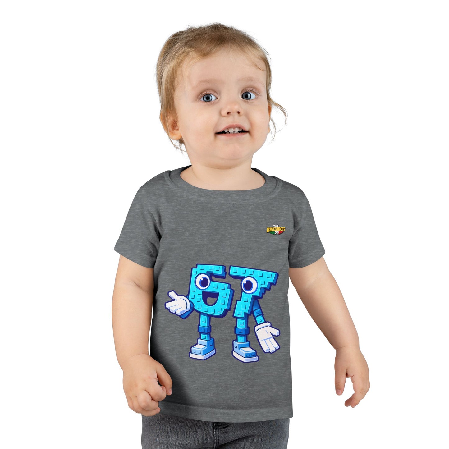 T-Shirt Prima Infanzia - Collezione The Brainrot 67 Six Seven #1 - Cute Blue Block Letter Character (G) Kids Tee