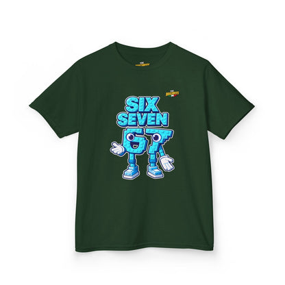 T-Shirt Bambini Collezione The Brainrots 67 Six Seven #2 - Kids Tee — Playful Blue Cartoon '97' Character Graphic