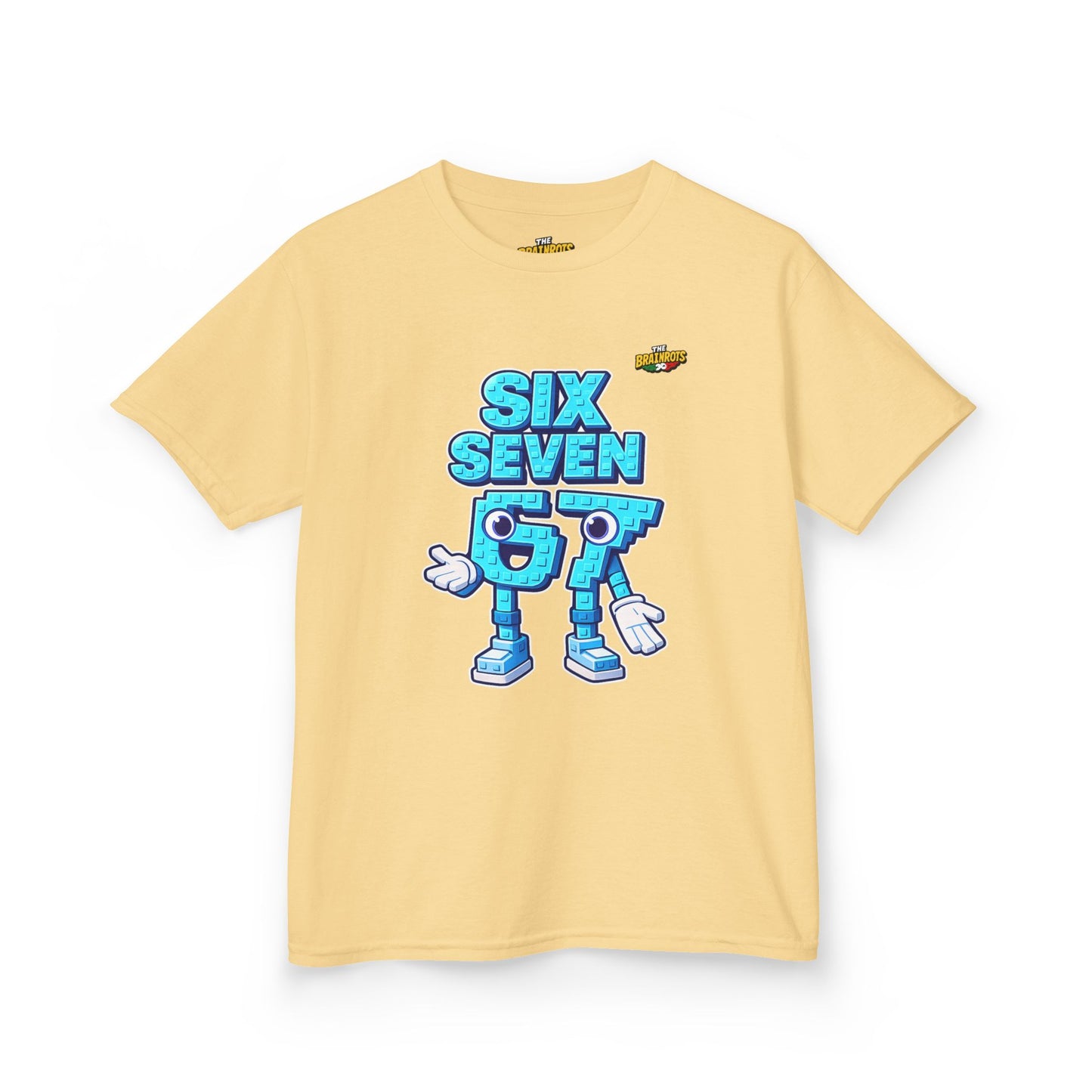 T-Shirt Bambini Collezione The Brainrots 67 Six Seven #2 - Kids Tee — Playful Blue Cartoon '97' Character Graphic