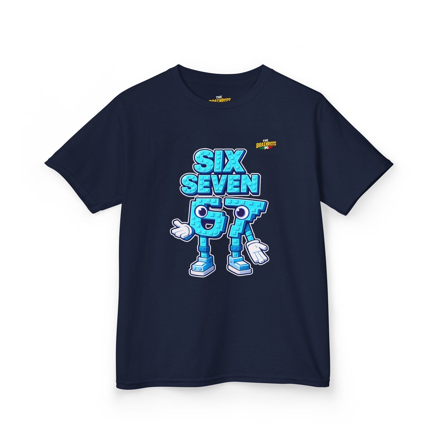 T-Shirt Bambini Collezione The Brainrots 67 Six Seven #2 - Kids Tee — Playful Blue Cartoon '97' Character Graphic