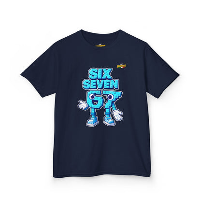 T-Shirt Bambini Collezione The Brainrots 67 Six Seven #2 - Kids Tee — Playful Blue Cartoon '97' Character Graphic