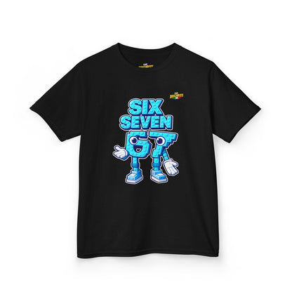 T-Shirt Bambini Collezione The Brainrots 67 Six Seven #2 - Kids Tee — Playful Blue Cartoon '97' Character Graphic