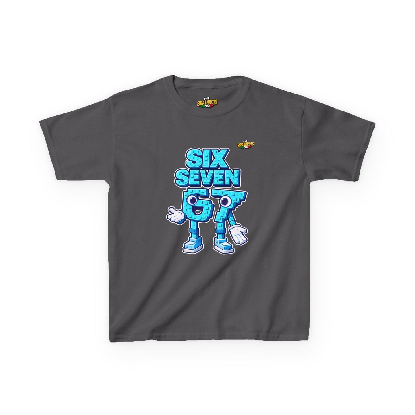 T-Shirt Bambini Collezione The Brainrots 67 Six Seven #2 - Kids Tee — Playful Blue Cartoon '97' Character Graphic