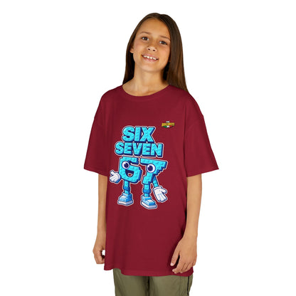 T-Shirt Bambini Collezione The Brainrots 67 Six Seven #2 - Kids Tee — Playful Blue Cartoon '97' Character Graphic