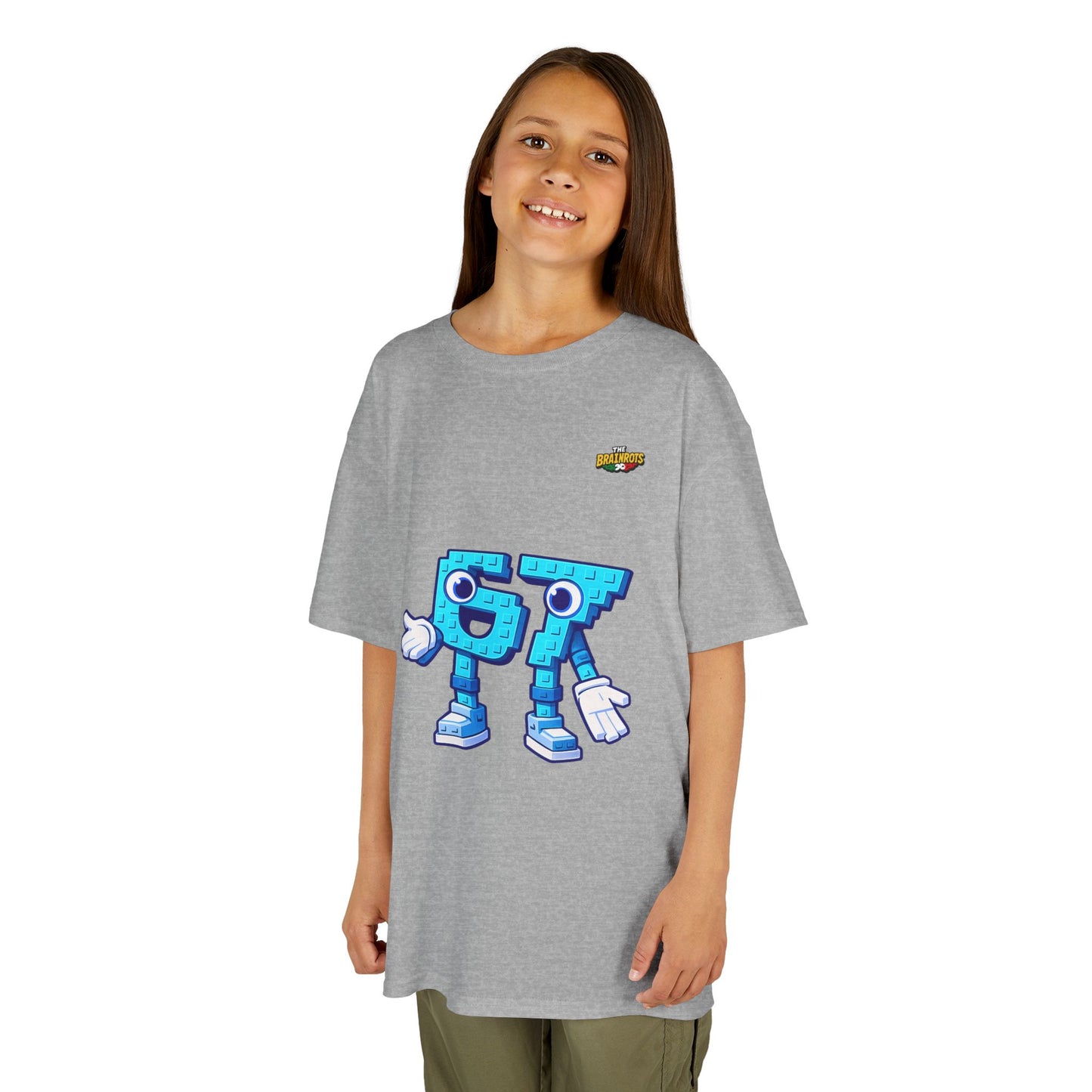 T-Shirt Bambini Collezione The Brainrots 67 Six Seven #1 - Kids Tee - Playful Blue Cartoon '97' Character Graphic