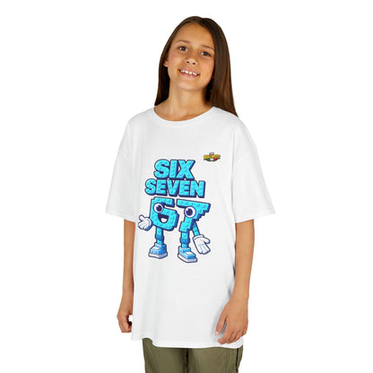 T-Shirt Bambini Collezione The Brainrots 67 Six Seven #2 - Kids Tee — Playful Blue Cartoon '97' Character Graphic