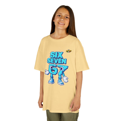 T-Shirt Bambini Collezione The Brainrots 67 Six Seven #2 - Kids Tee — Playful Blue Cartoon '97' Character Graphic