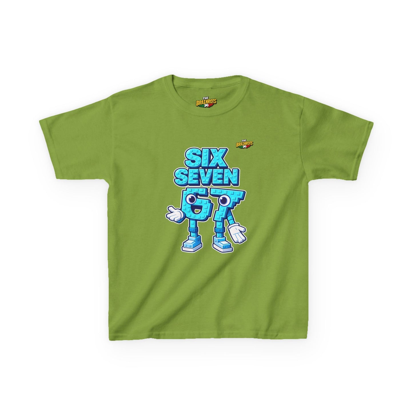 T-Shirt Bambini Collezione The Brainrots 67 Six Seven #2 - Kids Tee — Playful Blue Cartoon '97' Character Graphic