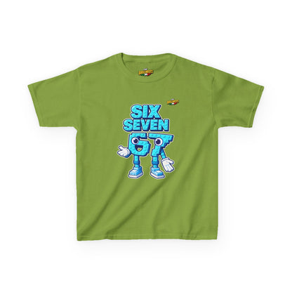 T-Shirt Bambini Collezione The Brainrots 67 Six Seven #2 - Kids Tee — Playful Blue Cartoon '97' Character Graphic