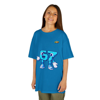 T-Shirt Bambini Collezione The Brainrots 67 Six Seven #1 - Kids Tee - Playful Blue Cartoon '97' Character Graphic