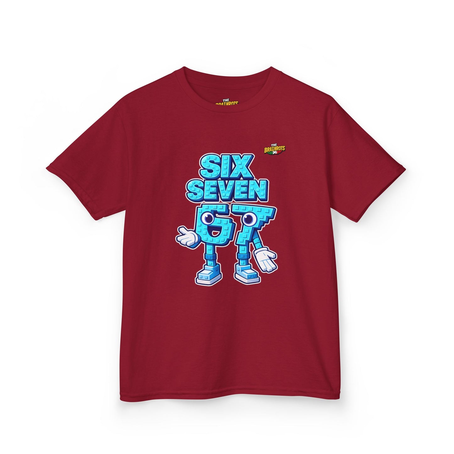 T-Shirt Bambini Collezione The Brainrots 67 Six Seven #2 - Kids Tee — Playful Blue Cartoon '97' Character Graphic