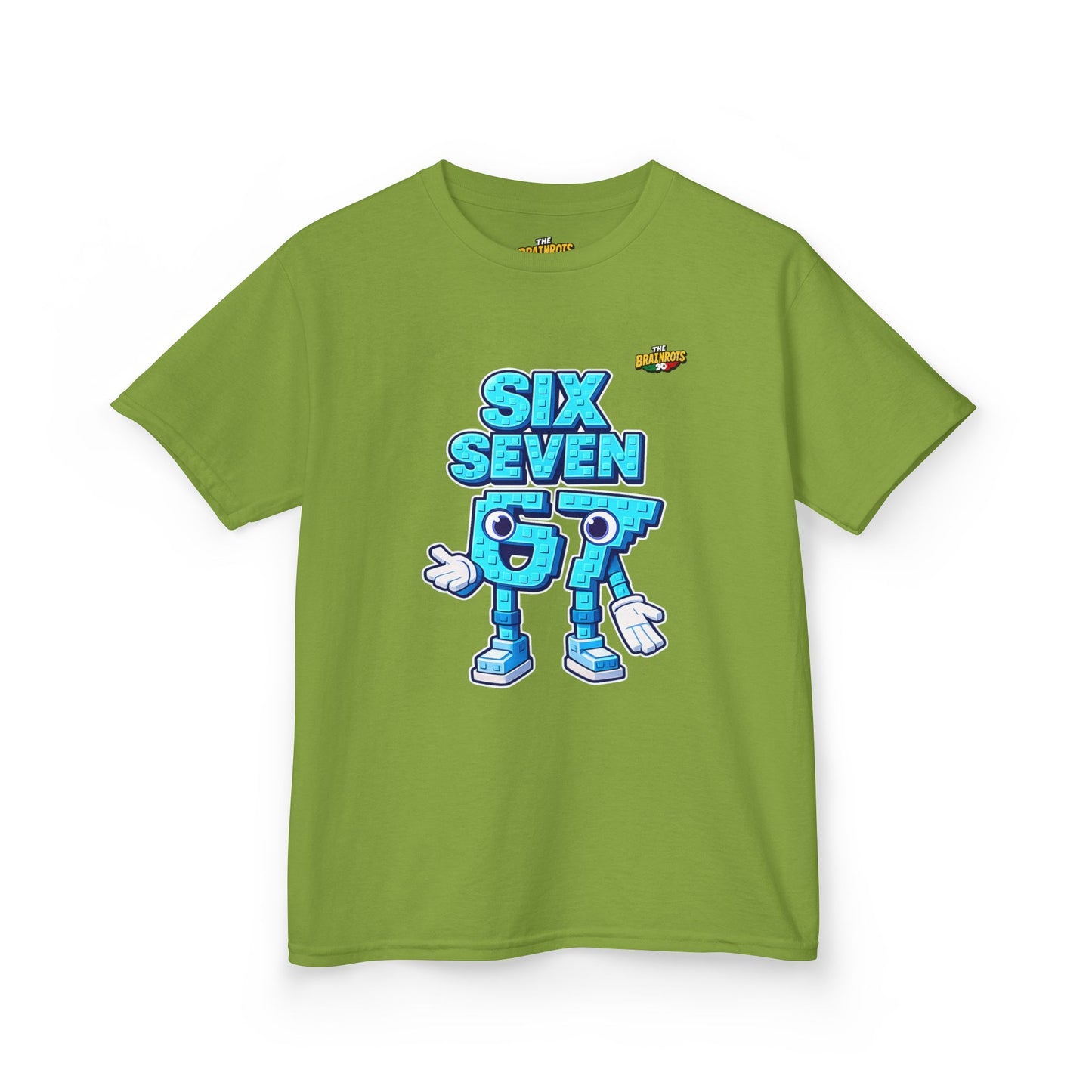 T-Shirt Bambini Collezione The Brainrots 67 Six Seven #2 - Kids Tee — Playful Blue Cartoon '97' Character Graphic