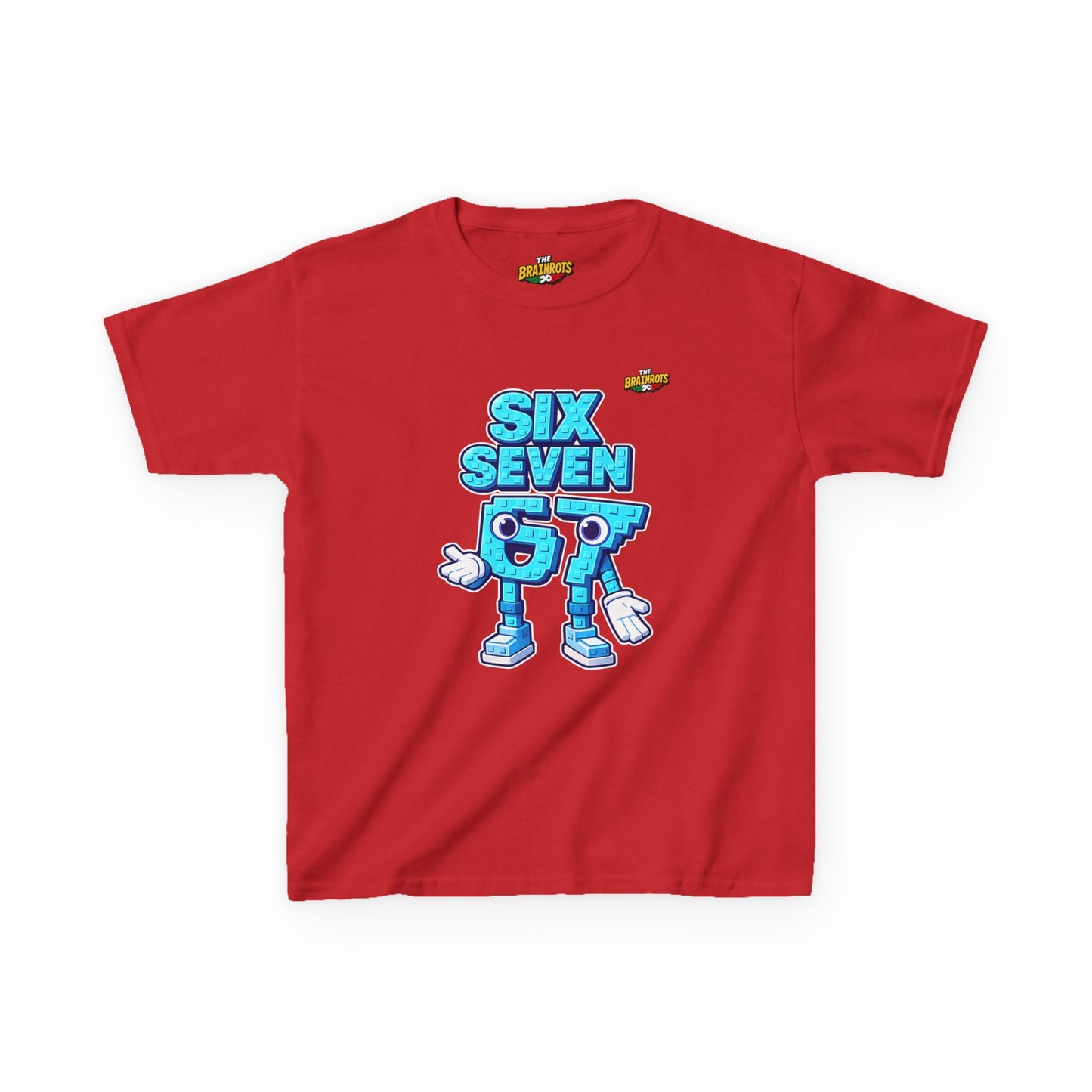 T-Shirt Bambini Collezione The Brainrots 67 Six Seven #2 - Kids Tee — Playful Blue Cartoon '97' Character Graphic