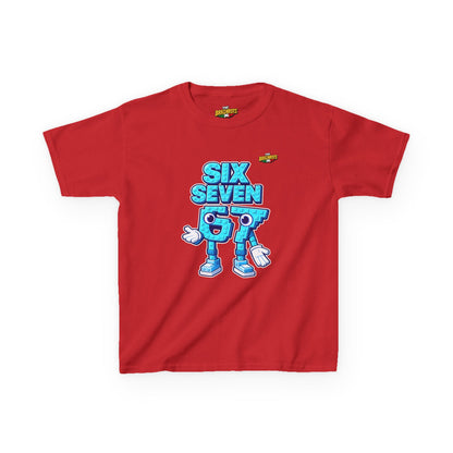 T-Shirt Bambini Collezione The Brainrots 67 Six Seven #2 - Kids Tee — Playful Blue Cartoon '97' Character Graphic