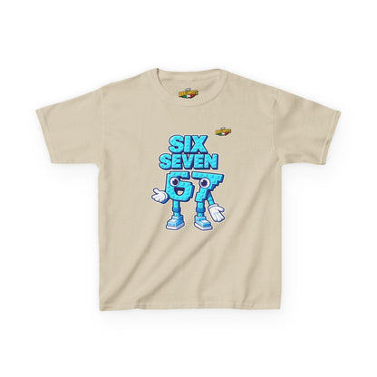 T-Shirt Bambini Collezione The Brainrots 67 Six Seven #2 - Kids Tee — Playful Blue Cartoon '97' Character Graphic