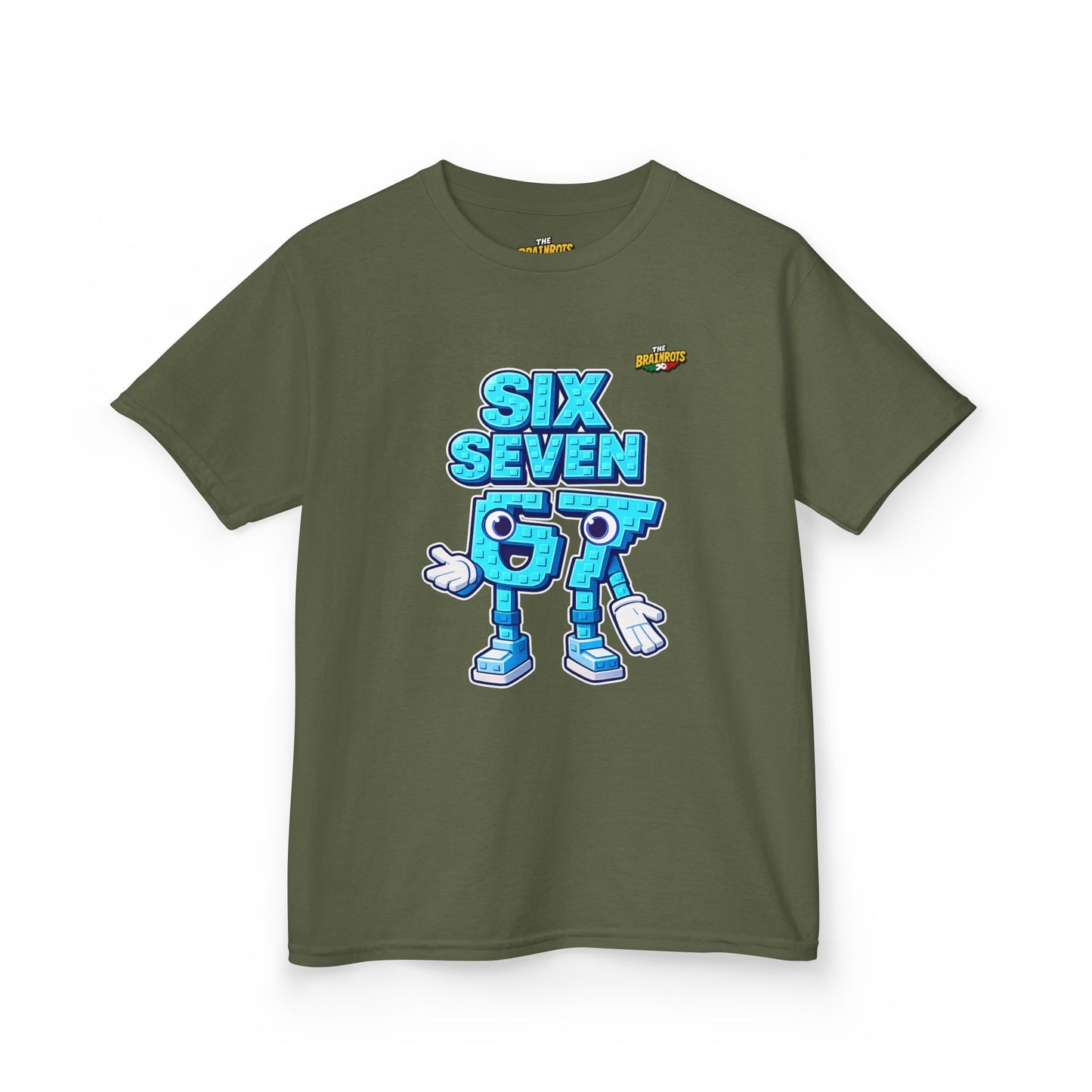 T-Shirt Bambini Collezione The Brainrots 67 Six Seven #2 - Kids Tee — Playful Blue Cartoon '97' Character Graphic