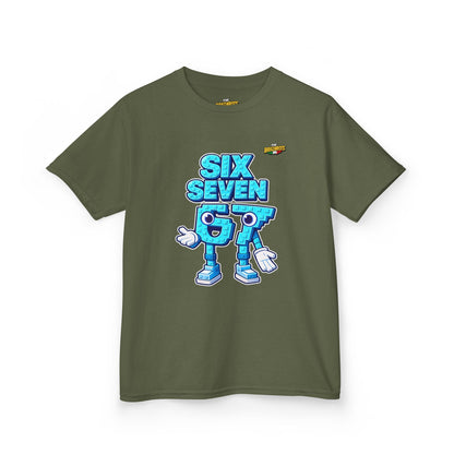 T-Shirt Bambini Collezione The Brainrots 67 Six Seven #2 - Kids Tee — Playful Blue Cartoon '97' Character Graphic