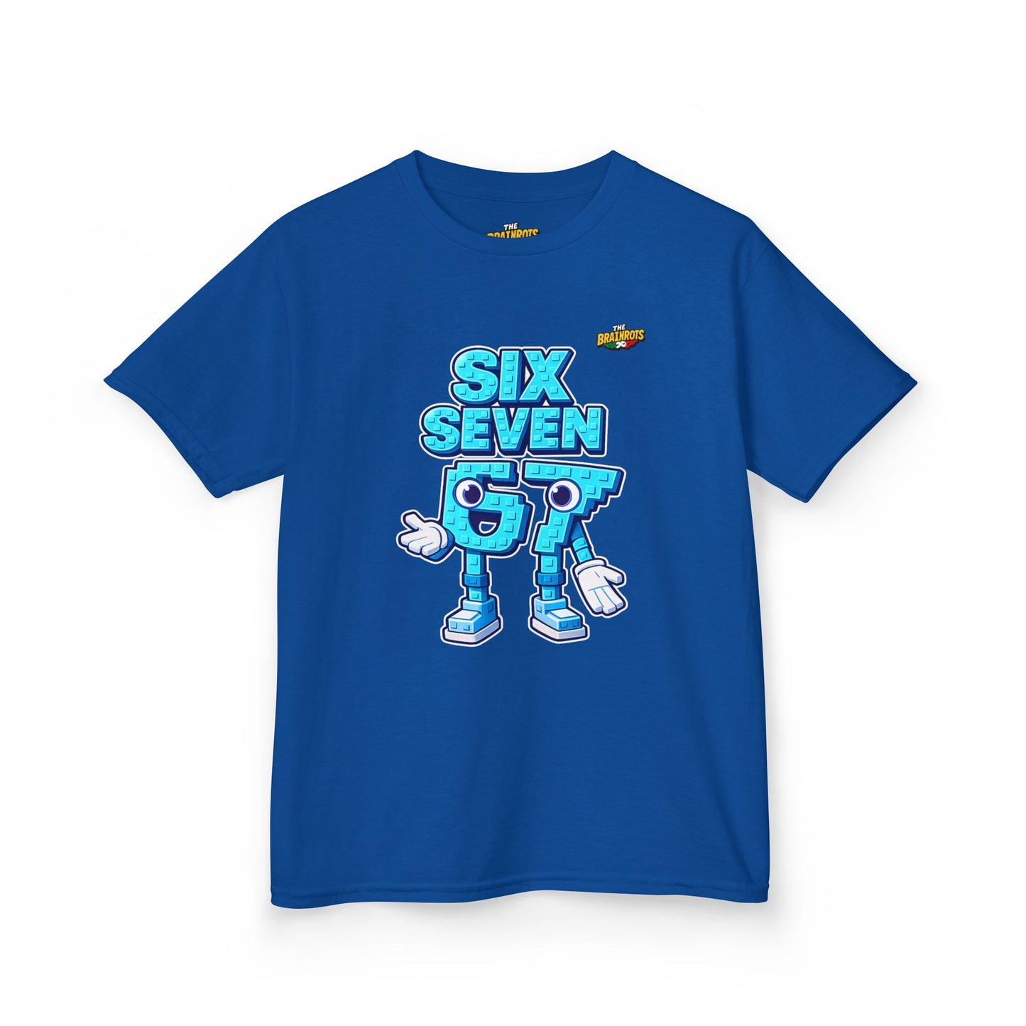 T-Shirt Bambini Collezione The Brainrots 67 Six Seven #2 - Kids Tee — Playful Blue Cartoon '97' Character Graphic