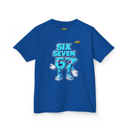 T-Shirt Bambini Collezione The Brainrots 67 Six Seven #2 - Kids Tee — Playful Blue Cartoon '97' Character Graphic