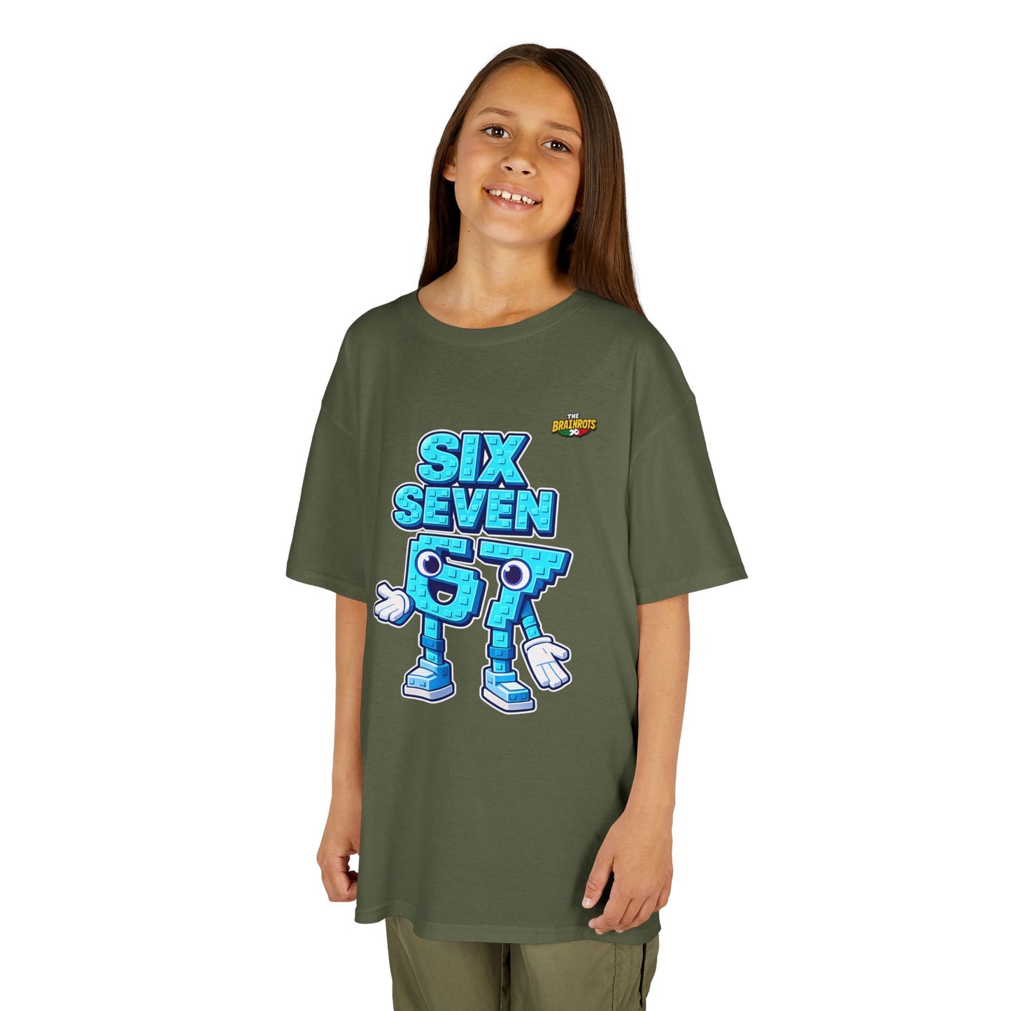 T-Shirt Bambini Collezione The Brainrots 67 Six Seven #2 - Kids Tee — Playful Blue Cartoon '97' Character Graphic