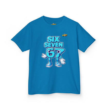 T-Shirt Bambini Collezione The Brainrots 67 Six Seven #2 - Kids Tee — Playful Blue Cartoon '97' Character Graphic