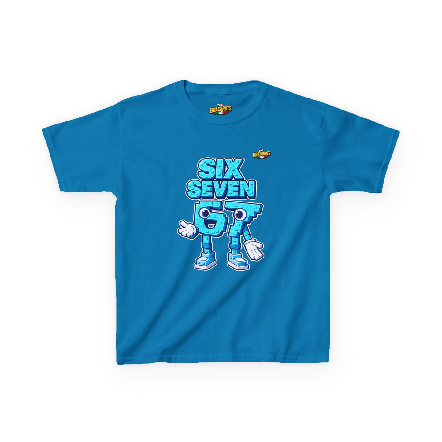 T-Shirt Bambini Collezione The Brainrots 67 Six Seven #2 - Kids Tee — Playful Blue Cartoon '97' Character Graphic