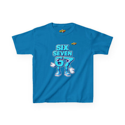 T-Shirt Bambini Collezione The Brainrots 67 Six Seven #2 - Kids Tee — Playful Blue Cartoon '97' Character Graphic