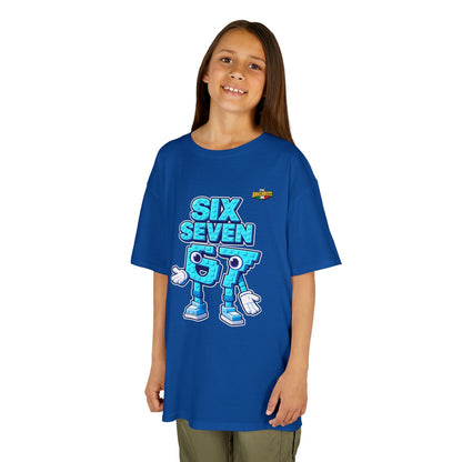 T-Shirt Bambini Collezione The Brainrots 67 Six Seven #2 - Kids Tee — Playful Blue Cartoon '97' Character Graphic