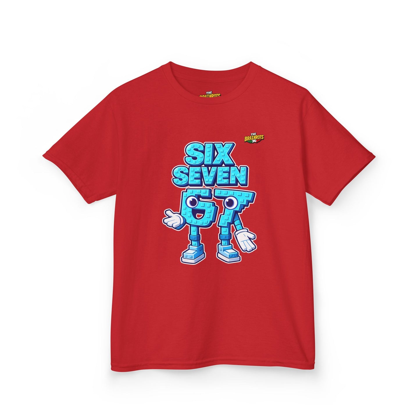 T-Shirt Bambini Collezione The Brainrots 67 Six Seven #2 - Kids Tee — Playful Blue Cartoon '97' Character Graphic