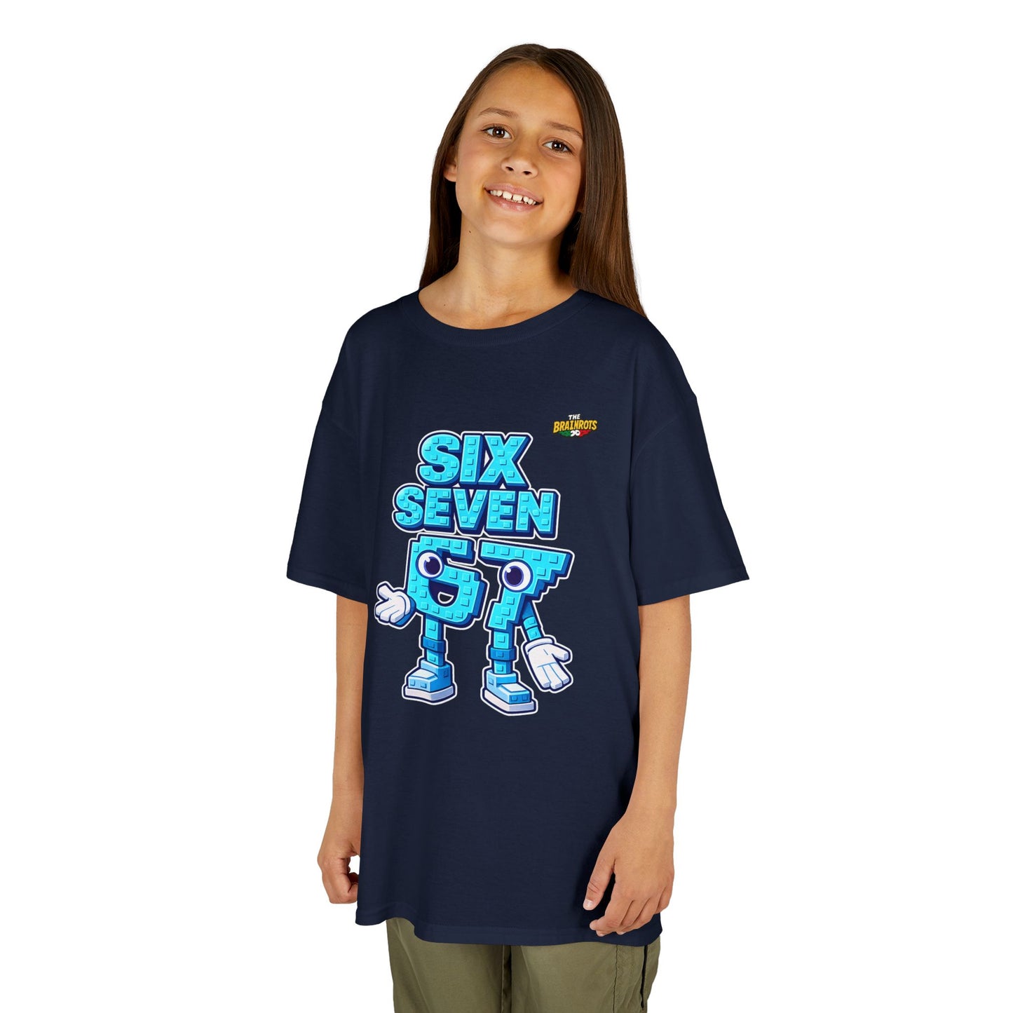 T-Shirt Bambini Collezione The Brainrots 67 Six Seven #2 - Kids Tee — Playful Blue Cartoon '97' Character Graphic
