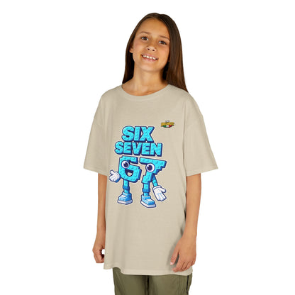 T-Shirt Bambini Collezione The Brainrots 67 Six Seven #2 - Kids Tee — Playful Blue Cartoon '97' Character Graphic