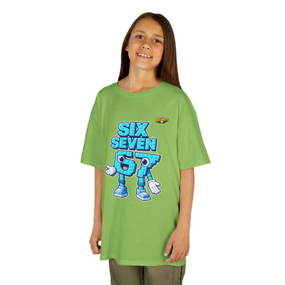 T-Shirt Bambini Collezione The Brainrots 67 Six Seven #2 - Kids Tee — Playful Blue Cartoon '97' Character Graphic