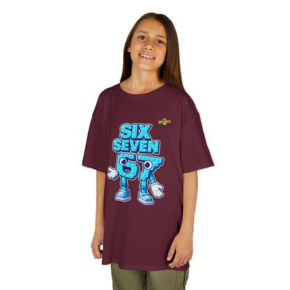 T-Shirt Bambini Collezione The Brainrots 67 Six Seven #2 - Kids Tee — Playful Blue Cartoon '97' Character Graphic