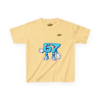 T-Shirt Bambini Collezione The Brainrots 67 Six Seven #1 - Kids Tee - Playful Blue Cartoon '97' Character Graphic