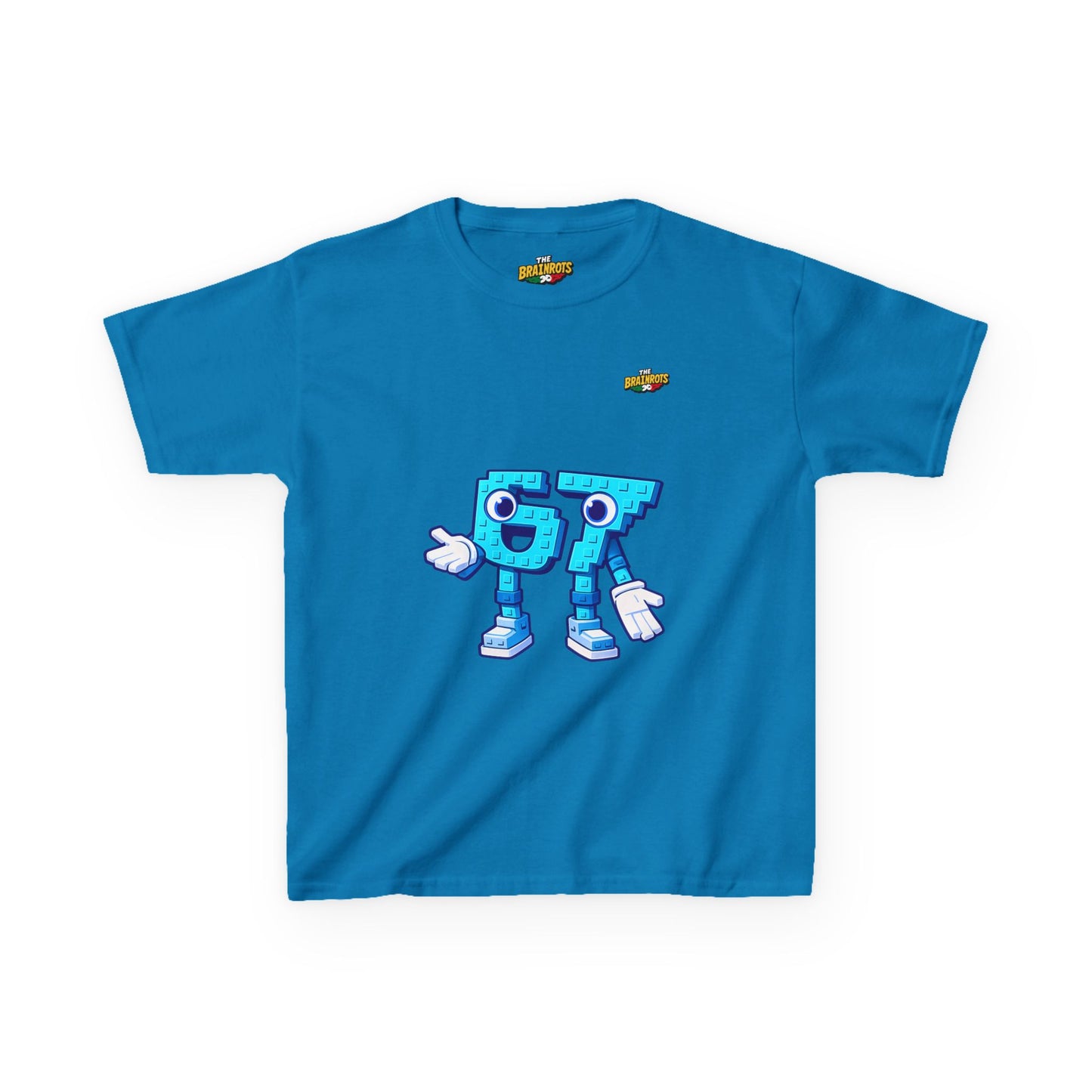 T-Shirt Bambini Collezione The Brainrots 67 Six Seven #1 - Kids Tee - Playful Blue Cartoon '97' Character Graphic